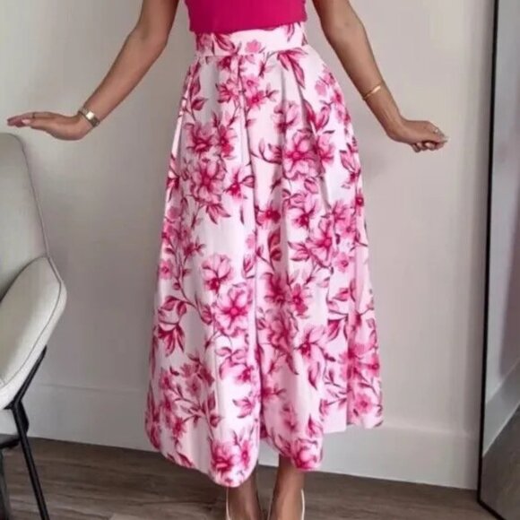 Pink Floral Midi Skirt | Formal Skirt | Pink Midi Skirt - Picture 4 of 6